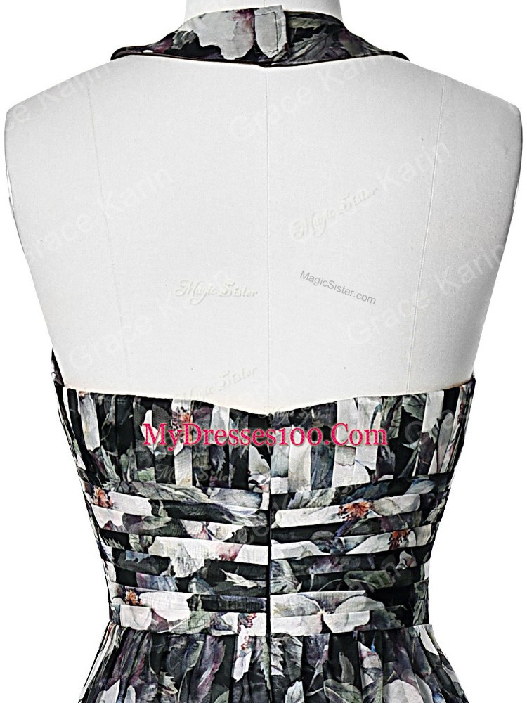 Shining Multi-color Prom Party Dress Prom and Party and Beach with Ruching Halter Top Sleeveless Zipper