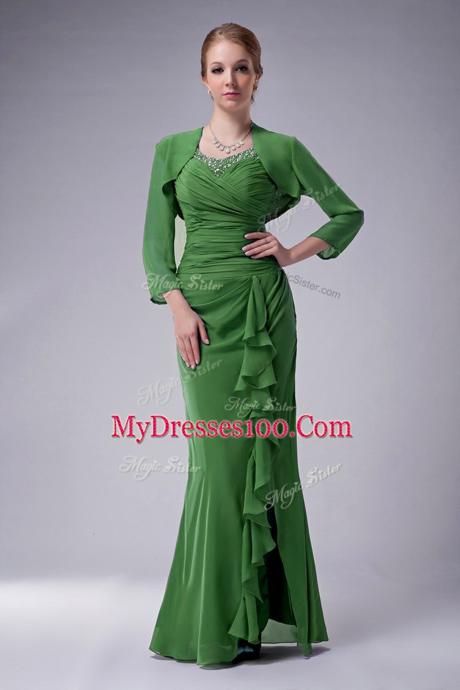 Green Straps Neckline Beading Mother of Bride Dresses Sleeveless Zipper