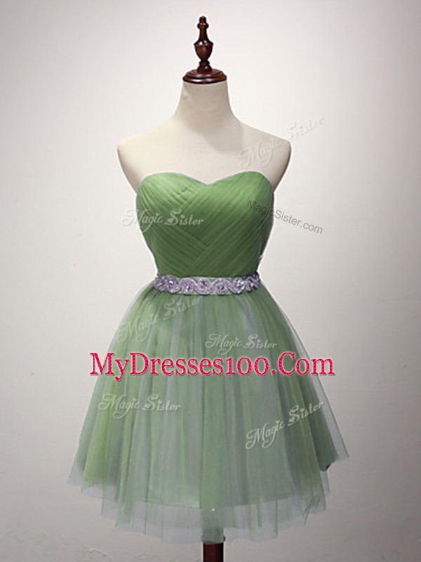 Green Sleeveless Beading and Ruching Mini Length Bridesmaid Dress