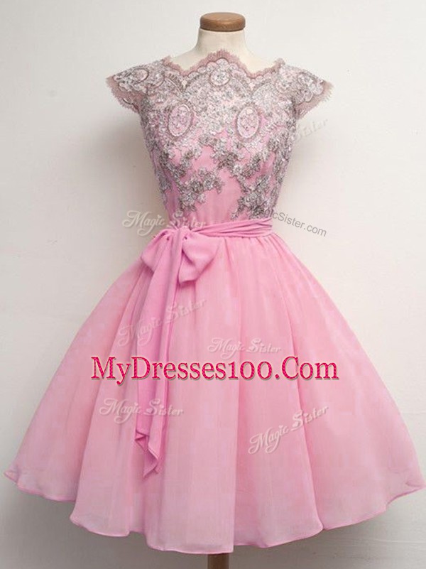 Cap Sleeves Lace and Belt Lace Up Quinceanera Court Dresses