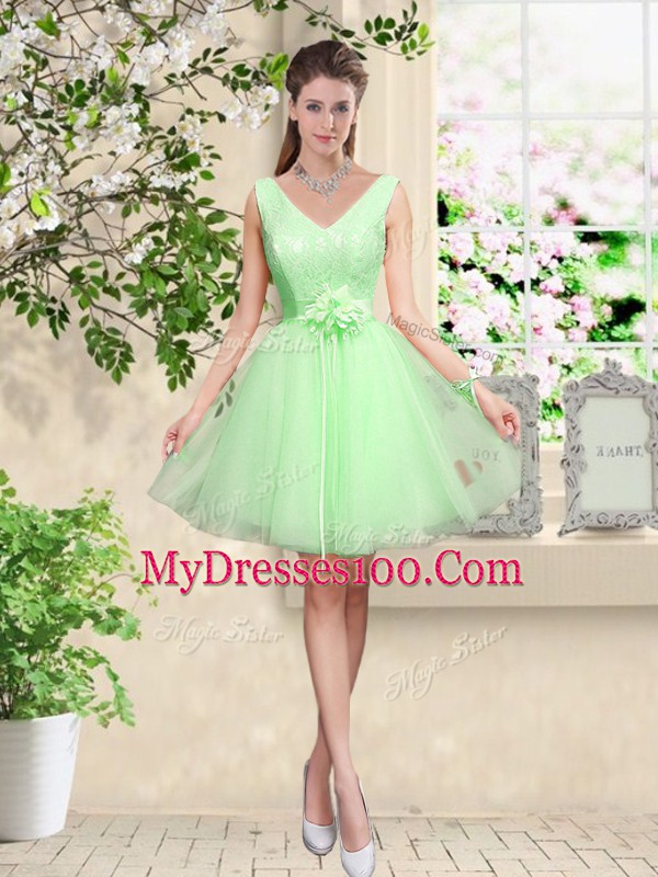 Suitable Lace and Belt Dama Dress Lace Up Sleeveless Knee Length
