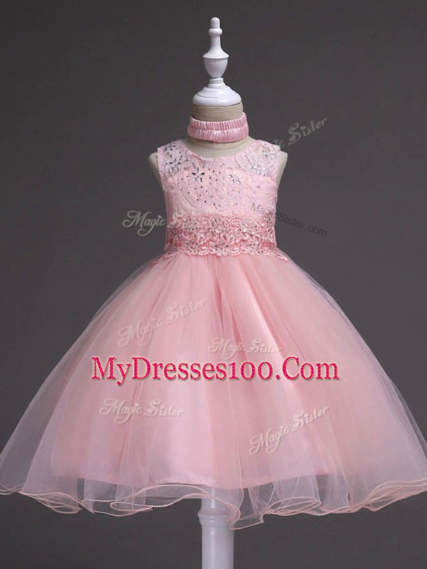 Customized Sleeveless Beading and Appliques Zipper Little Girls Pageant Dress