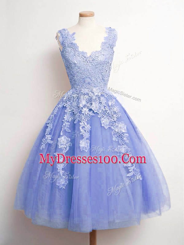 Lavender Bridesmaids Dress Prom and Party and Wedding Party with Lace V-neck Sleeveless Lace Up