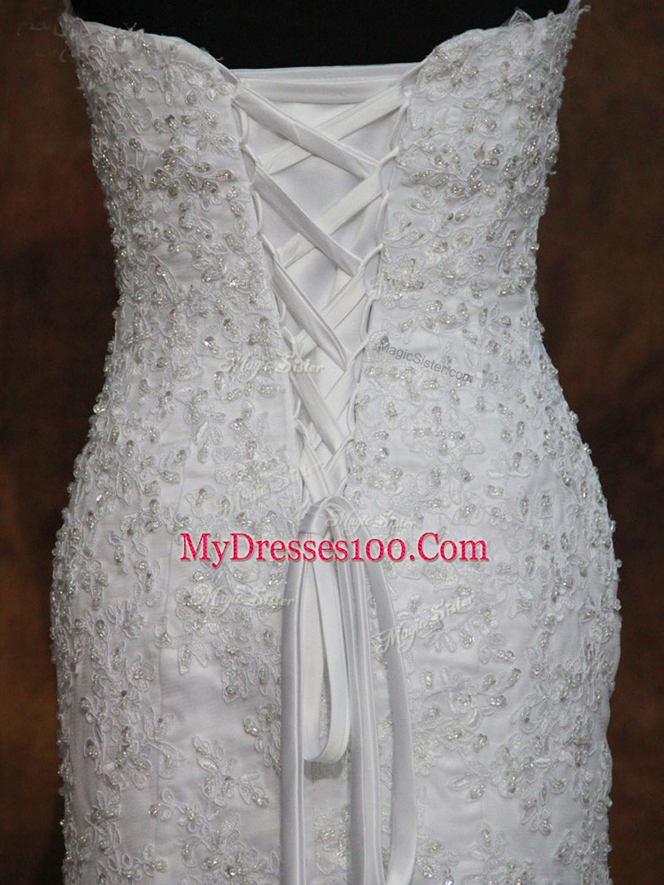 Custom Fit White Lace Lace Up Bridal Gown Sleeveless Brush Train Lace