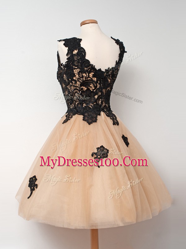 Aqua Blue Sleeveless Knee Length Lace Zipper Quinceanera Court Dresses