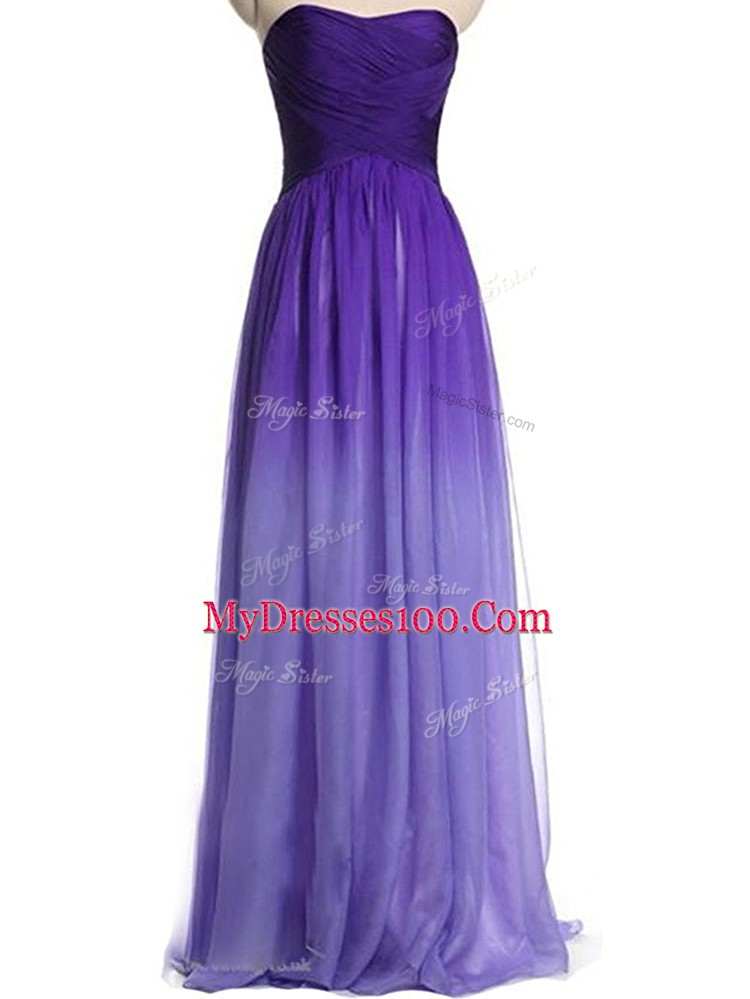 Stunning Multi-color Lace Up Hoco Dress Ruching Sleeveless Floor Length