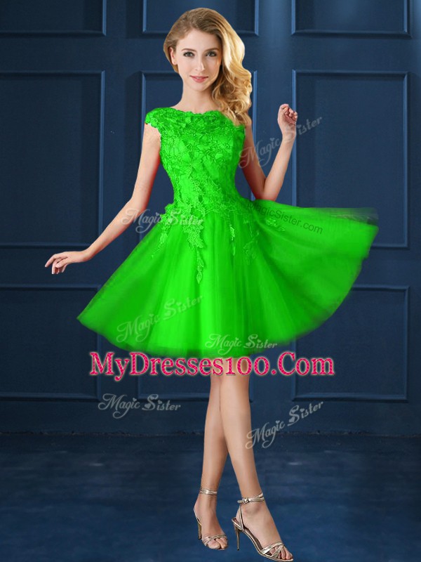 New Style Bridesmaids Dress Prom and Party with Lace and Belt Bateau Cap Sleeves Lace Up
