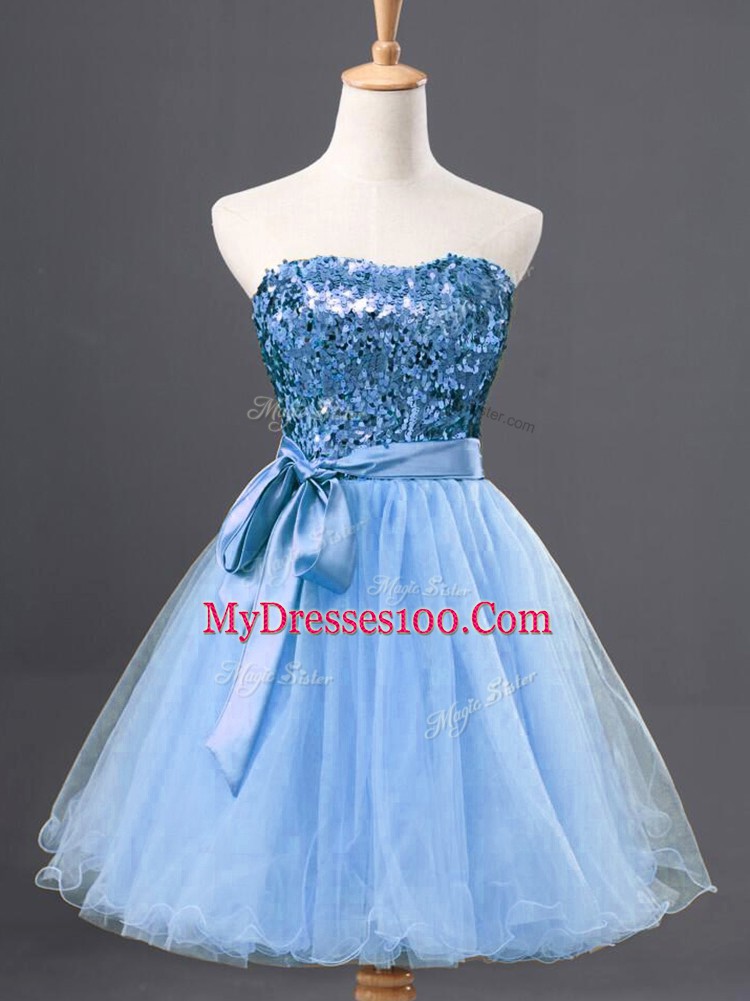 Glamorous Light Blue Sweetheart Neckline Sequins Evening Dress Sleeveless Zipper