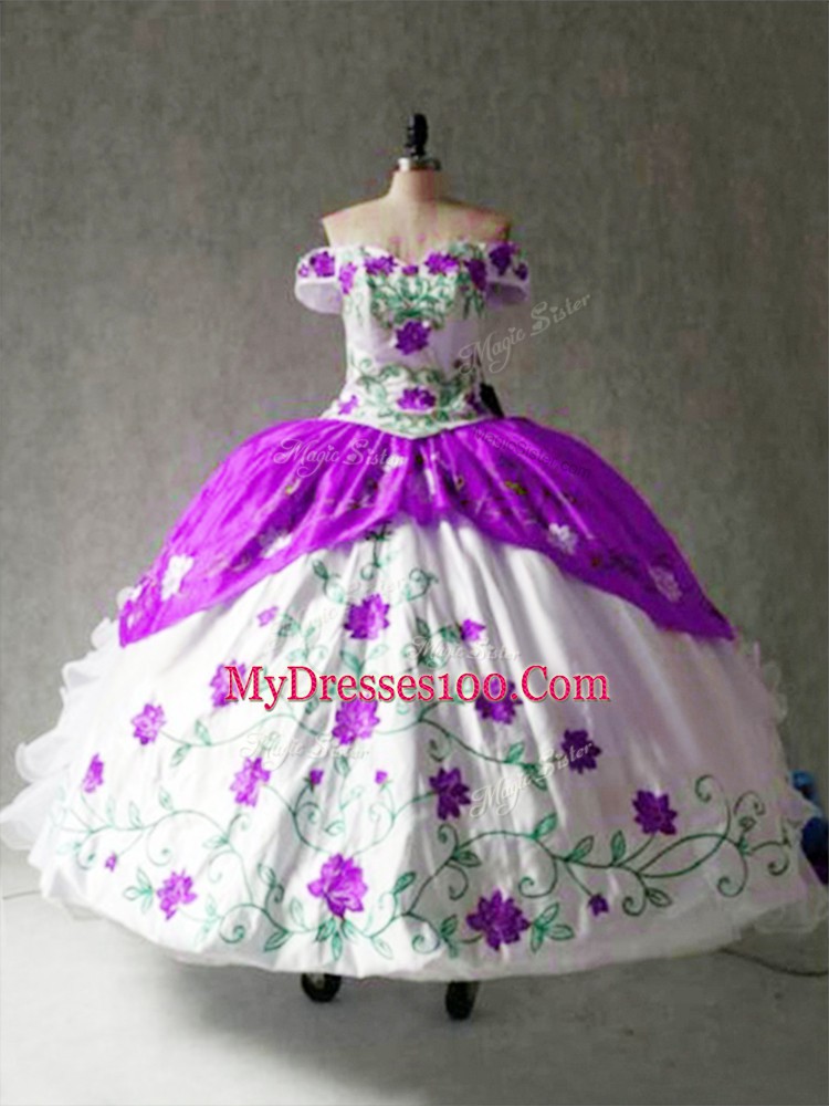 Enchanting Off The Shoulder Cap Sleeves Organza and Taffeta 15 Quinceanera Dress Embroidery and Ruffles Lace Up