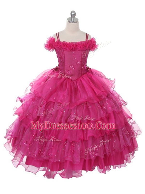 Amazing Organza Sleeveless Floor Length Kids Formal Wear and Ruffles and Ruffled Layers