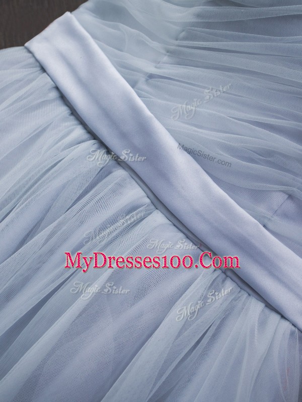 Off The Shoulder Sleeveless Tulle Ruching and Belt Lace Up