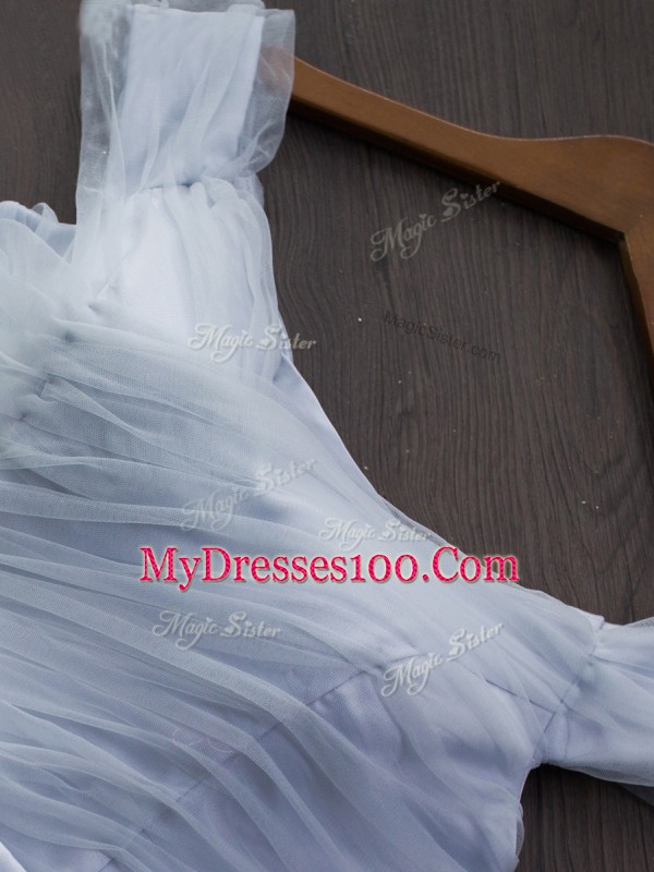 Off The Shoulder Sleeveless Tulle Ruching and Belt Lace Up
