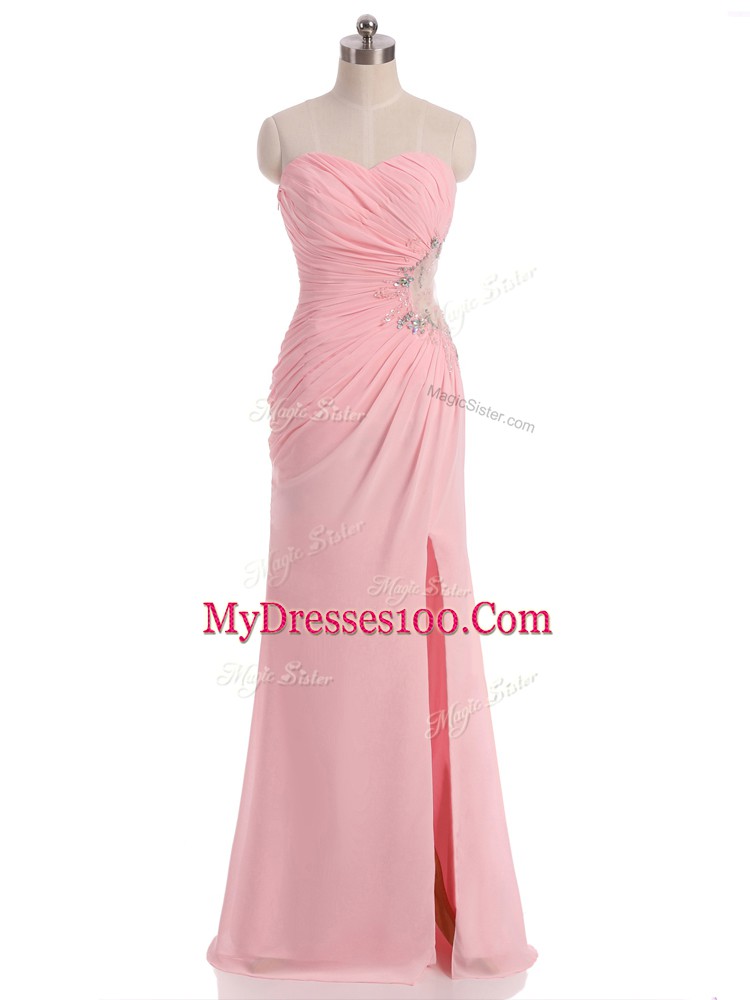 Wonderful Sleeveless Side Zipper Floor Length Beading and Ruching Prom Evening Gown