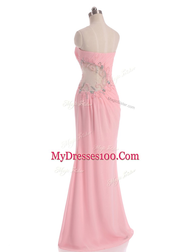 Wonderful Sleeveless Side Zipper Floor Length Beading and Ruching Prom Evening Gown