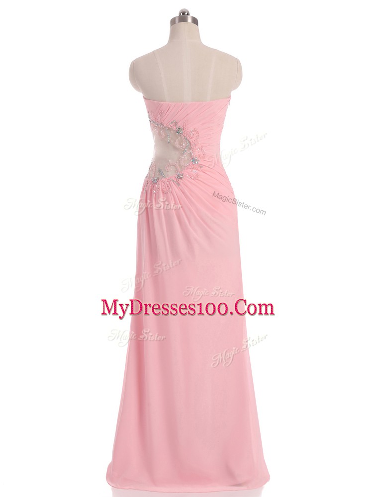 Wonderful Sleeveless Side Zipper Floor Length Beading and Ruching Prom Evening Gown