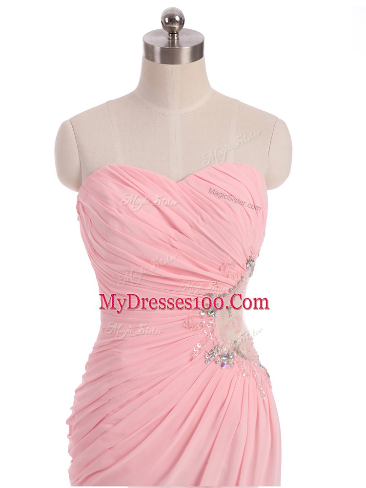 Wonderful Sleeveless Side Zipper Floor Length Beading and Ruching Prom Evening Gown