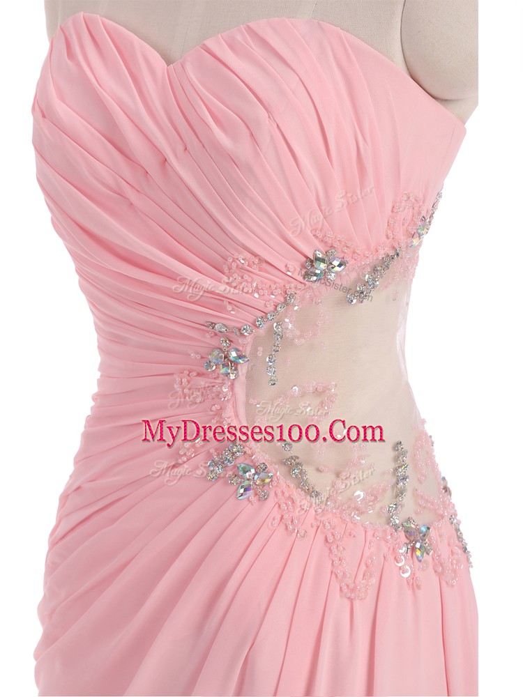 Wonderful Sleeveless Side Zipper Floor Length Beading and Ruching Prom Evening Gown