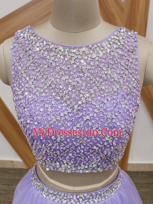 Fashion Tulle Sleeveless Floor Length Prom Evening Gown and Beading