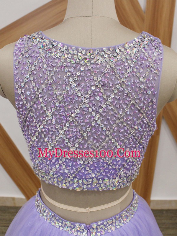 Fashion Tulle Sleeveless Floor Length Prom Evening Gown and Beading
