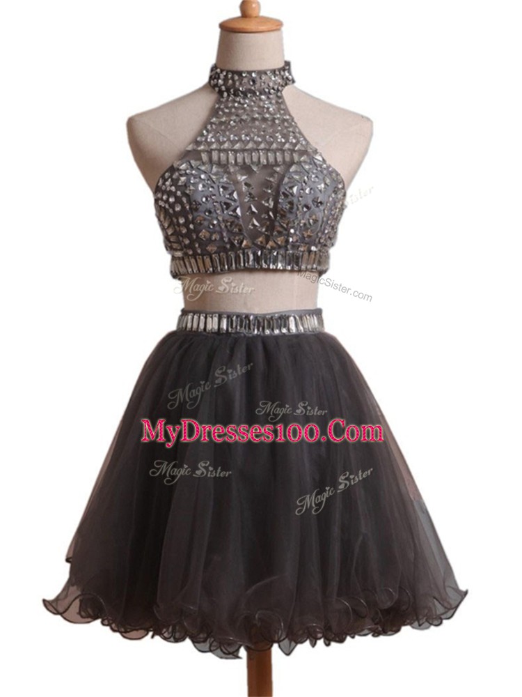Top Selling Black Criss Cross Homecoming Dress Beading Sleeveless Mini Length