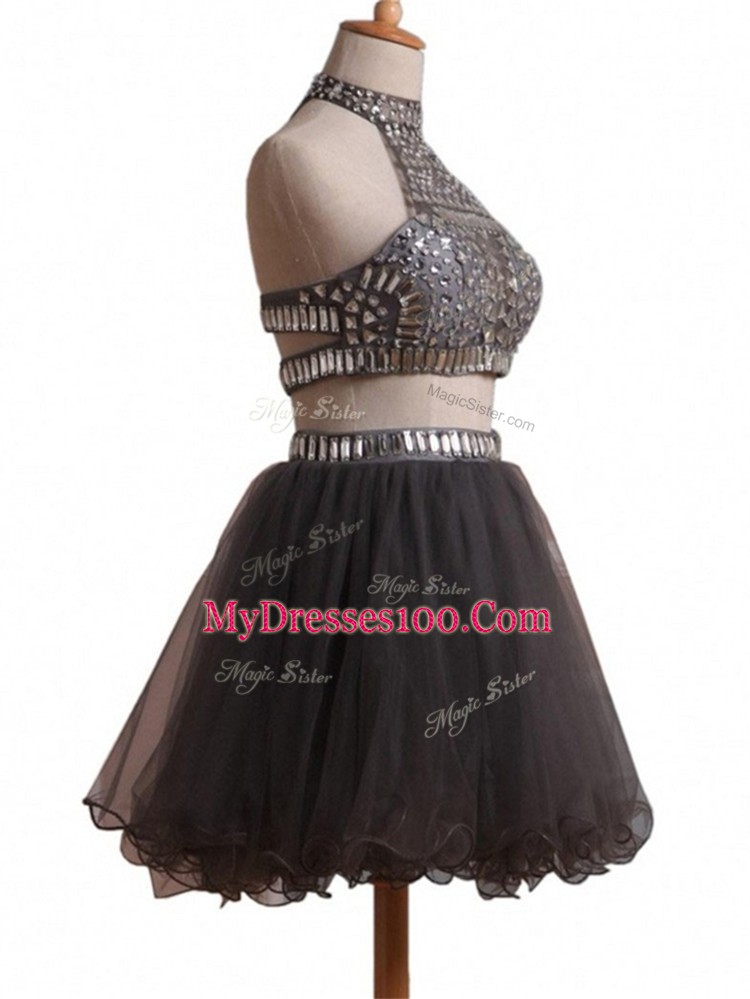 Top Selling Black Criss Cross Homecoming Dress Beading Sleeveless Mini Length