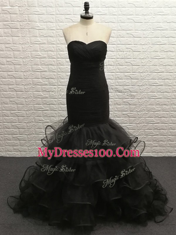 Black Tulle Zipper Sweetheart Sleeveless Floor Length Prom Evening Gown Beading