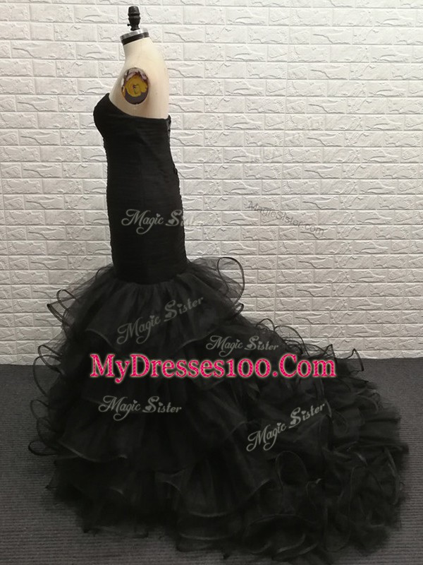 Black Tulle Zipper Sweetheart Sleeveless Floor Length Prom Evening Gown Beading