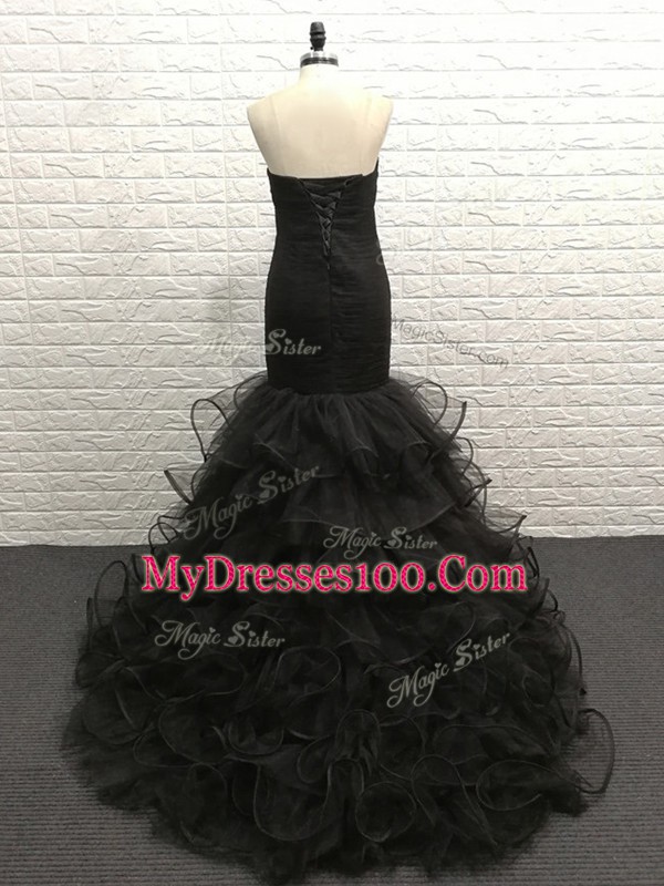 Black Tulle Zipper Sweetheart Sleeveless Floor Length Prom Evening Gown Beading