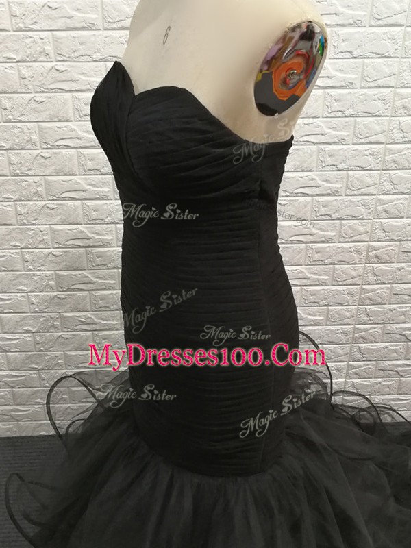 Black Tulle Zipper Sweetheart Sleeveless Floor Length Prom Evening Gown Beading