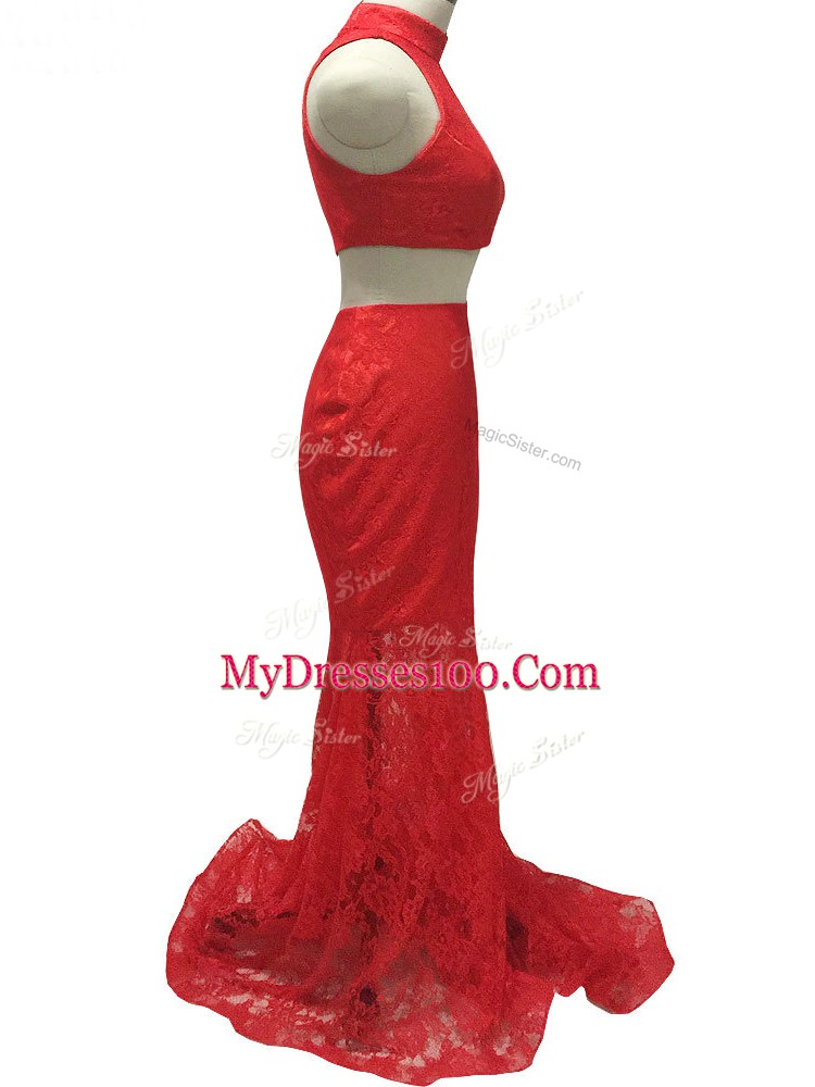 Admirable Sleeveless Brush Train Lace Zipper Prom Dress