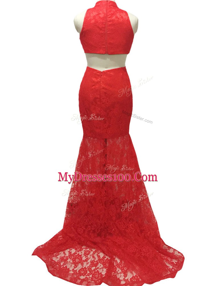 Admirable Sleeveless Brush Train Lace Zipper Prom Dress