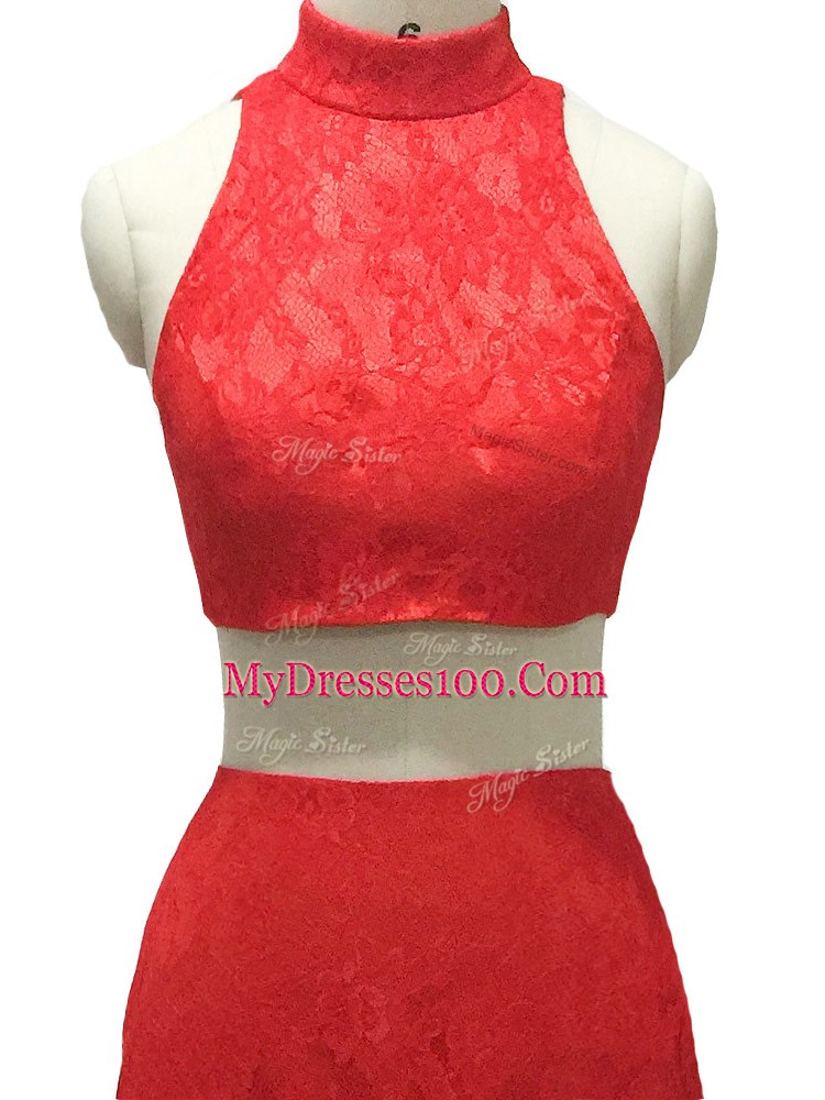 Admirable Sleeveless Brush Train Lace Zipper Prom Dress