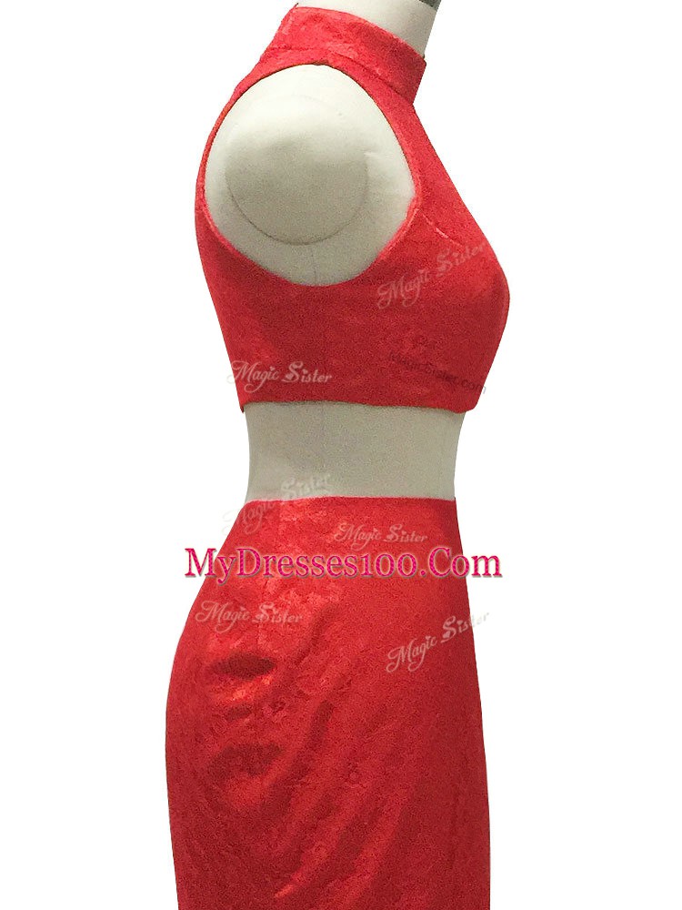 Admirable Sleeveless Brush Train Lace Zipper Prom Dress