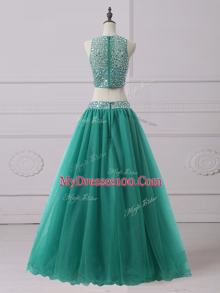 Sleeveless Zipper Floor Length Beading