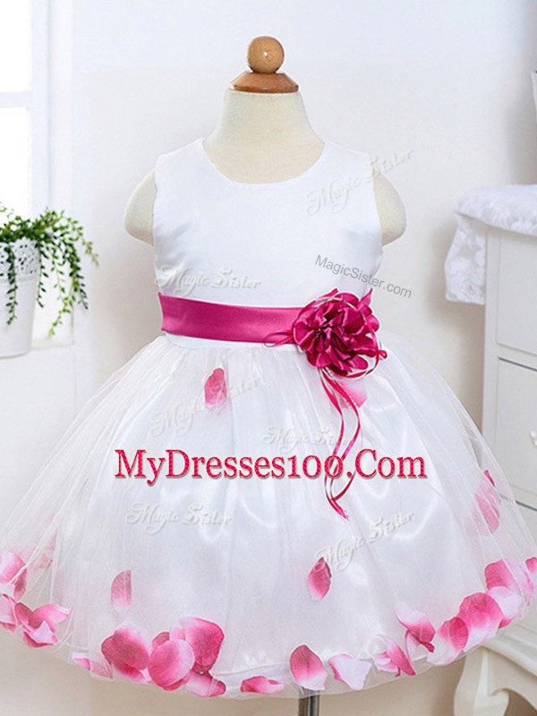 Sleeveless Appliques and Hand Made Flower Zipper Kids Pageant Dress