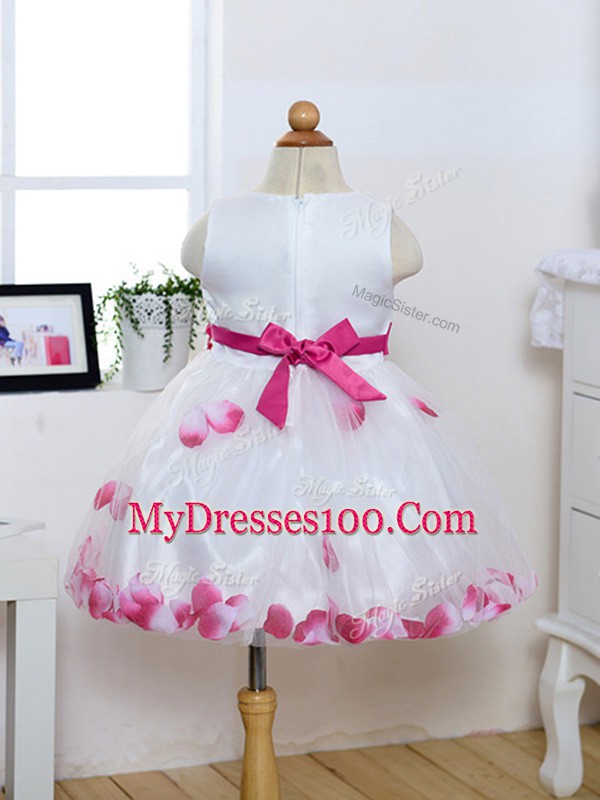 Sleeveless Appliques and Hand Made Flower Zipper Kids Pageant Dress