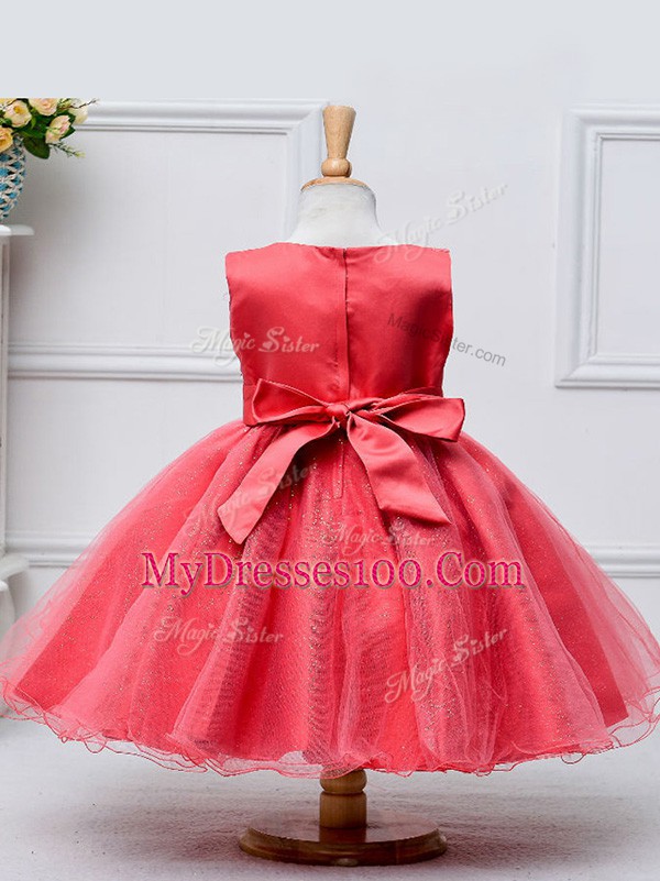 Wonderful Knee Length Hot Pink Flower Girl Dress Scoop Sleeveless Zipper