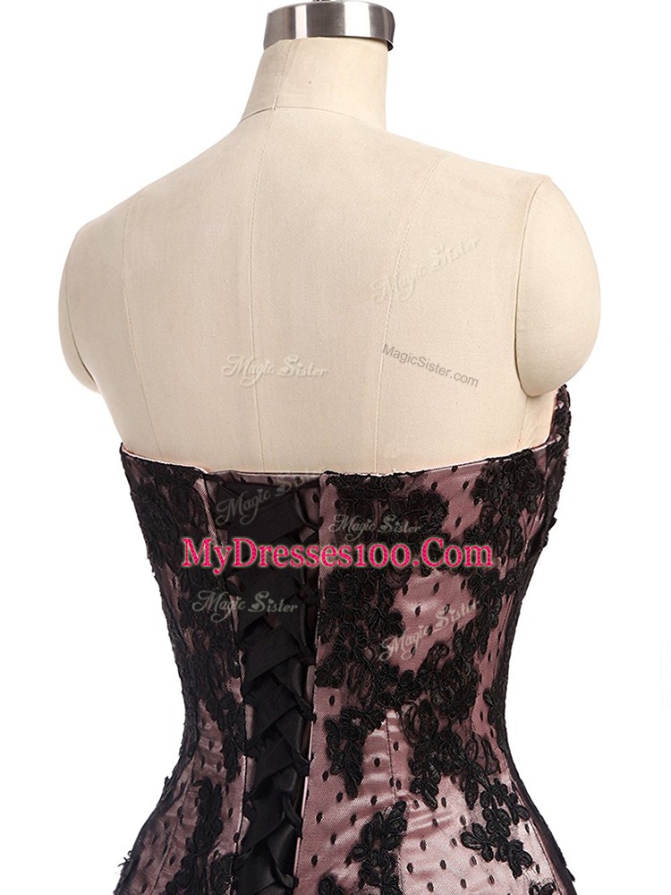 Glamorous Black Sweetheart Lace Up Lace and Appliques Homecoming Dress Brush Train Sleeveless