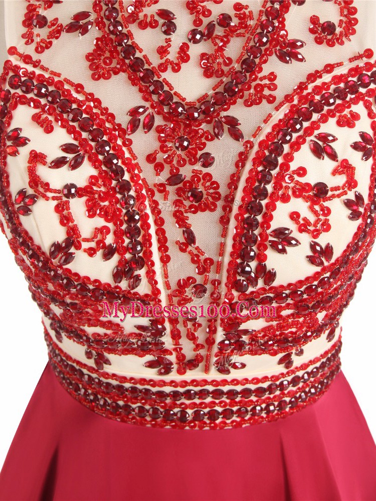 Red Sleeveless Beading Mini Length Prom Evening Gown