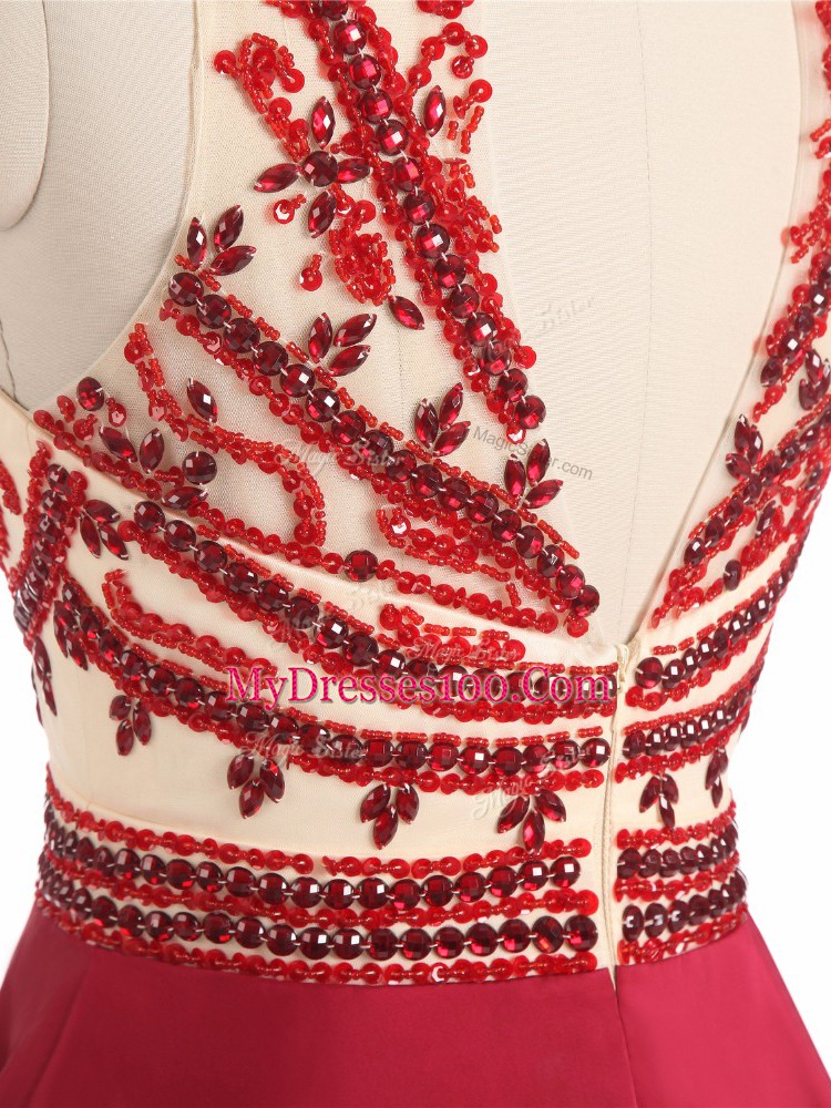 Red Sleeveless Beading Mini Length Prom Evening Gown