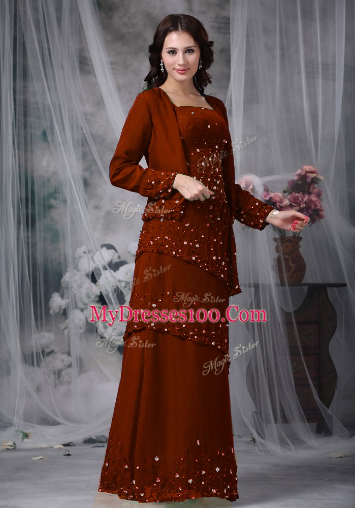 Smart Brown Zipper Mother Of The Bride Dress Beading Sleeveless Floor Length