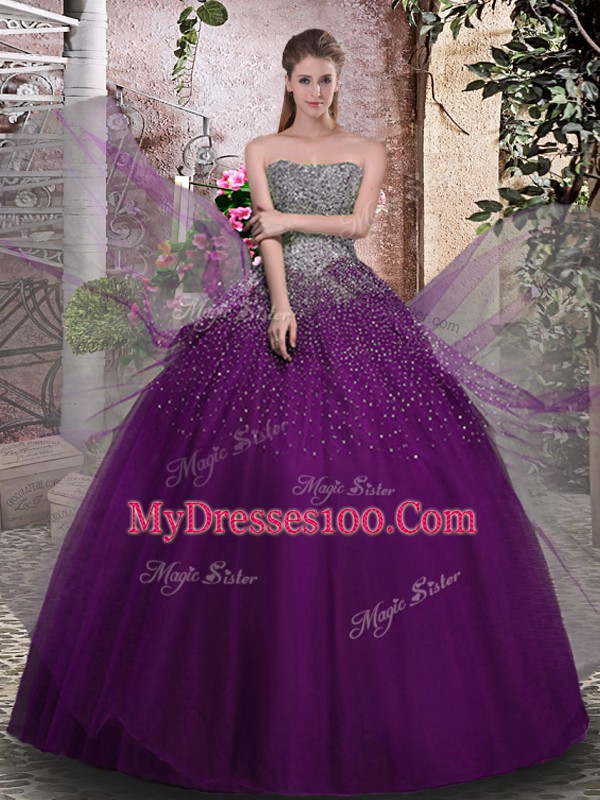 Traditional Sleeveless Lace Up Floor Length Beading Vestidos de Quinceanera