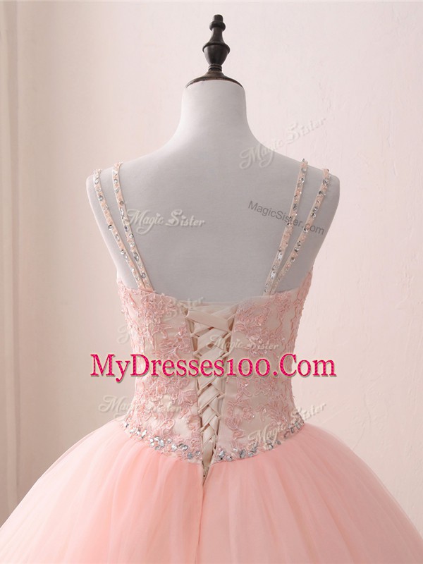 Sleeveless Beading and Appliques Lace Up Vestidos de Quinceanera