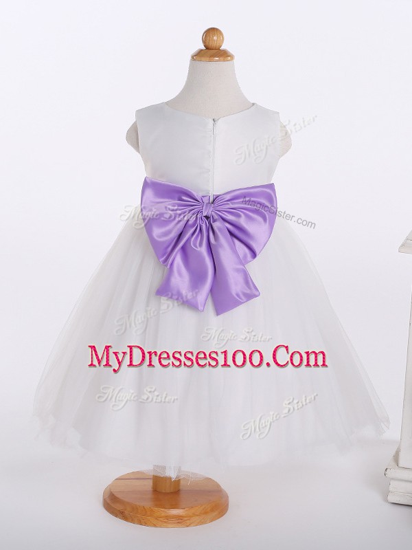 Super White Sleeveless Tulle Zipper Flower Girl Dresses for Less for Wedding Party