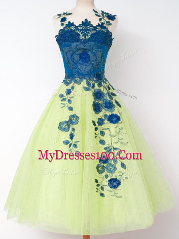 Yellow Green Quinceanera Dama Dress Prom and Party and Wedding Party with Appliques Straps Sleeveless Zipper