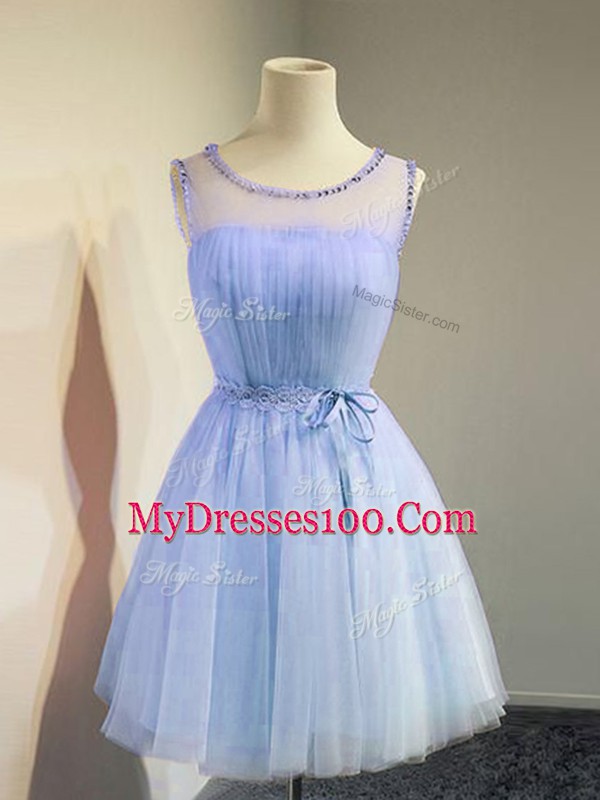 Noble Knee Length Empire Sleeveless Lavender Vestidos de Damas Lace Up