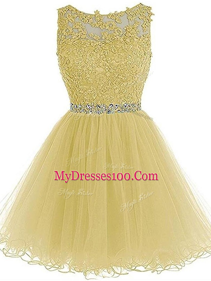 Beauteous Mini Length Light Yellow Evening Dress Scoop Sleeveless Zipper