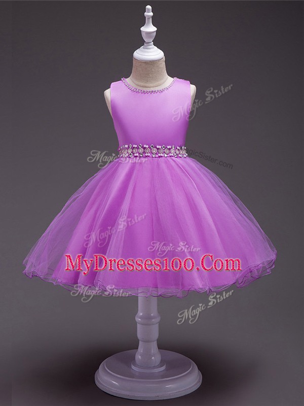 Dazzling Sleeveless Zipper Knee Length Beading Flower Girl Dresses for Less
