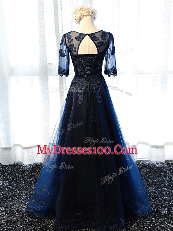 Sweet Half Sleeves Lace and Appliques Lace Up Dress for Prom