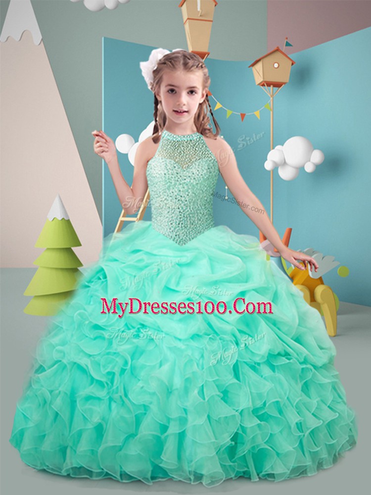 Sweet Ruffles Little Girls Pageant Gowns Hot Pink and Apple Green Lace Up Sleeveless Floor Length